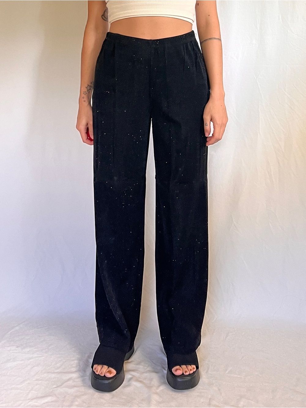 Susan Lawrence Vintage Black Sparkle Wide-Leg Pants